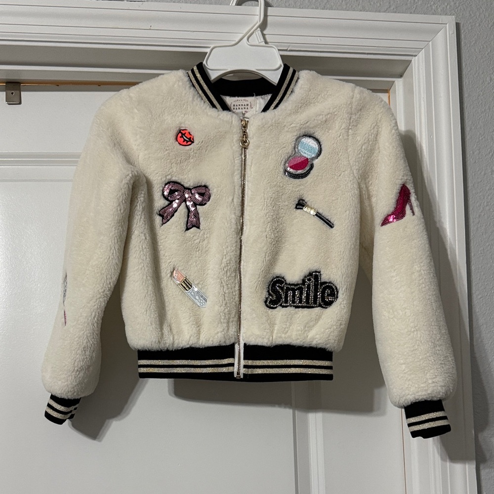 Cream Bomber Jacket with Embroidered Patches